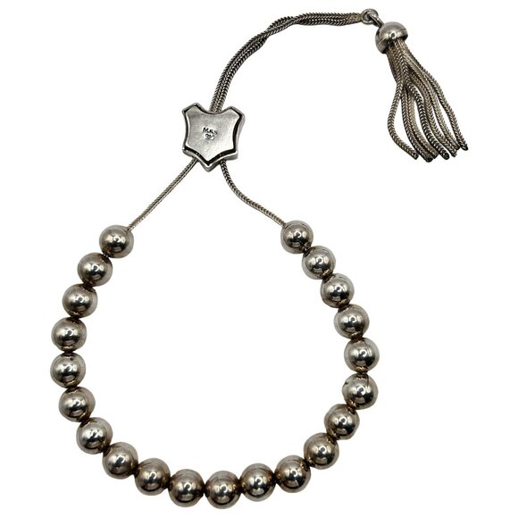 Antique 925 Sterling Silver Beaded Adjustable Slider Bracelet Tassel Crest - Picture 1 of 4